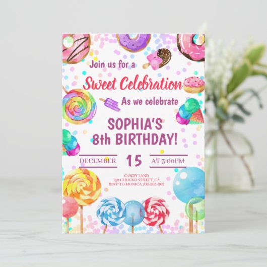 Snoep Land Girl Birthday Sweet Celebration Rainbow Kaart (Staand voorkant)