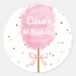 Snoep land Katoen Snoep Roze Birthday Party Invita Ronde Sticker