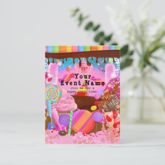 Snoep Land Party Fantasy Birthday Flyer Uitnodiging Briefkaart (Staand voorkant)