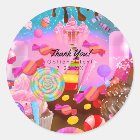 Snoep Land Party Fantasy Snoep Cupcakes Favor Ronde Sticker (Voorkant)