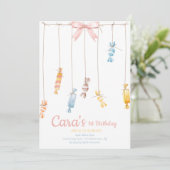 Snoep land Roze eerste uitnodiging (Staand voorkant)