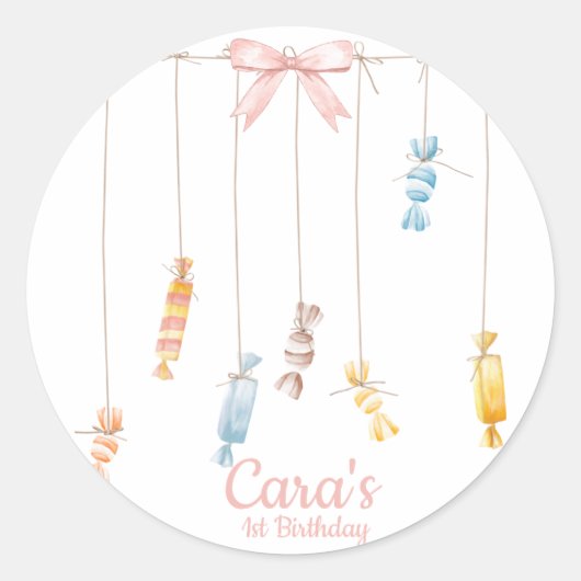 Snoep land Roze eerste uitnodiging Ronde Sticker (Voorkant)