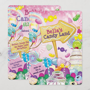 Snoep Land Sweetie Birthday Party Invitation Kaart