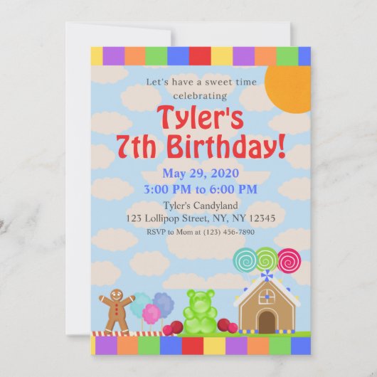Snoep Land Verjaardagsfeestuitnodiging Kaart (Voorkant)