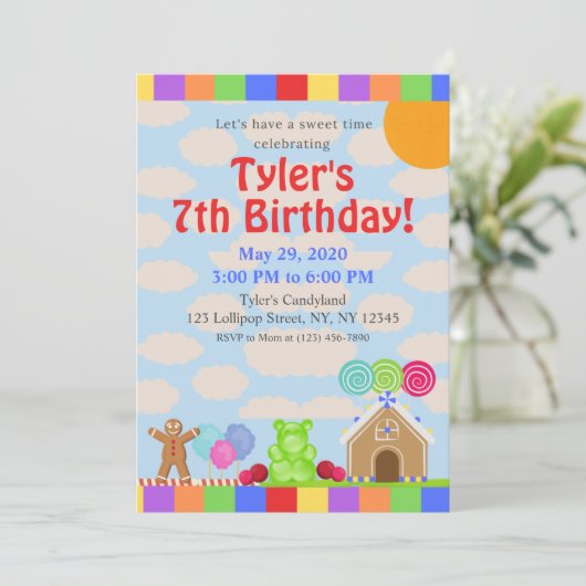 Snoep Land Verjaardagsfeestuitnodiging Kaart (Staand voorkant)