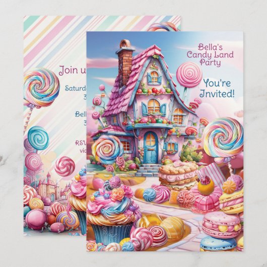 Snoep Land Verjaardagsuitnodiging grillig Kaart (Voorkant / Achterkant)