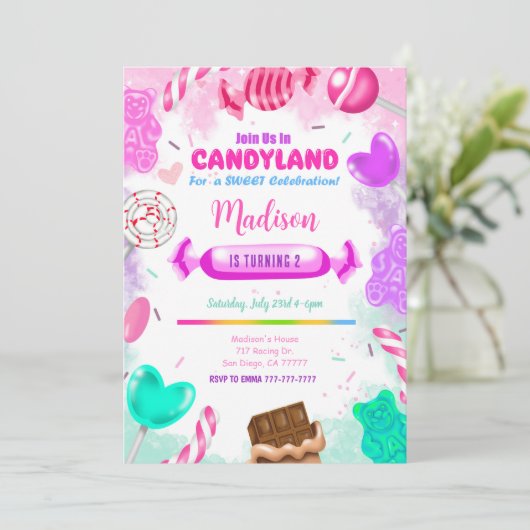 Snoep land Verjaardagsuitnodiging Kaart (Staand voorkant)