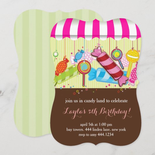 Snoep land Zachte Winkel op zaterdag Uitnodigingen (Voorkant / Achterkant)