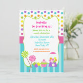 Snoep land zoete winkels verjaardagsuitnodigingen kaart (Staand voorkant)