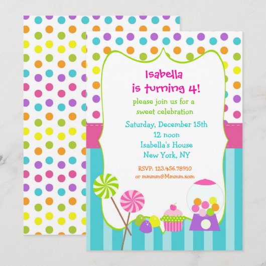 Snoep land zoete winkels verjaardagsuitnodigingen kaart (Voorkant / Achterkant)