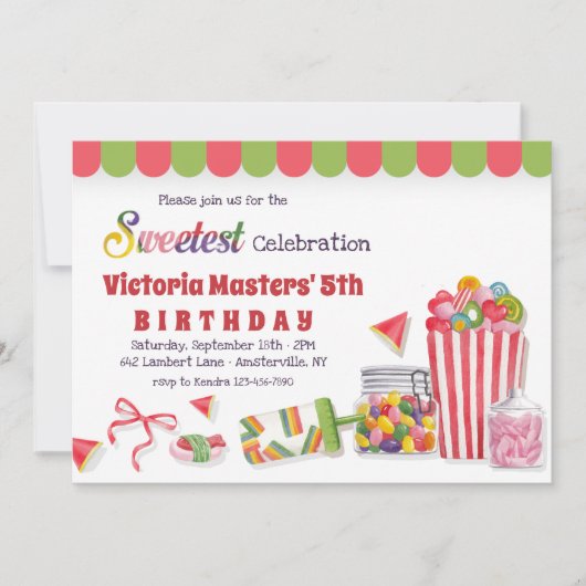 Snoep Lane Birthday Party Invitation Kaart (Voorkant)