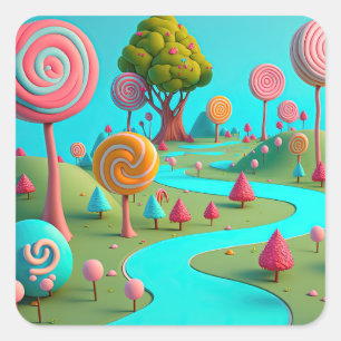 Snoep Lane Lollipop Trees Gum Drop Forest Colorful Vierkante Sticker