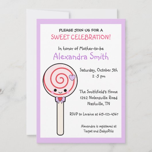Snoep Lollipop Baby shower Kaart (Voorkant)