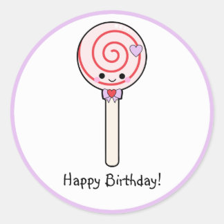 Snoep Lollipop Happy Birthday Ronde Sticker