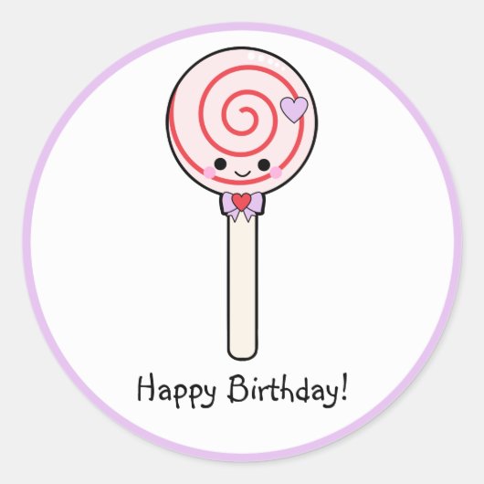 Snoep Lollipop Happy Birthday Ronde Sticker (Voorkant)