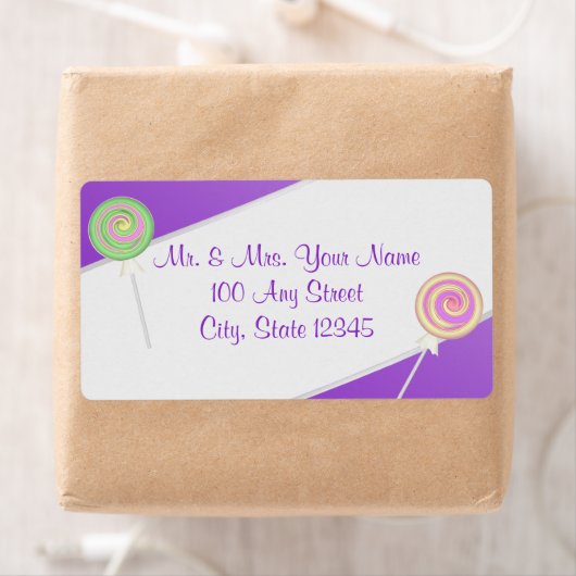 Snoep Lollipop Paarse Adres Etiket (Insitu)