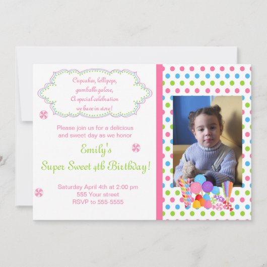 Snoep Lollipop Sweet Birthday Fotouitnodiging Kaart (Voorkant)