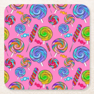 Snoep Lolly Fun Roze Regenboog Kartonnen Onderzetters