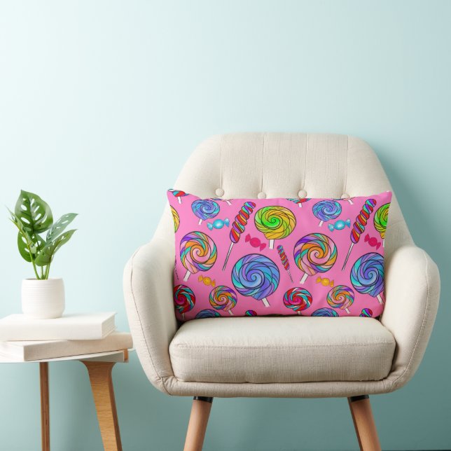 Snoep Lolly Fun Roze Regenboog Kussen (Stoel)
