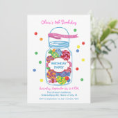 Snoep Mason Jar Birthday Uitnodiging (Staand voorkant)