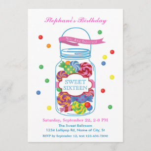 Snoep Mason Jar Sweet Sixteen Uitnodiging