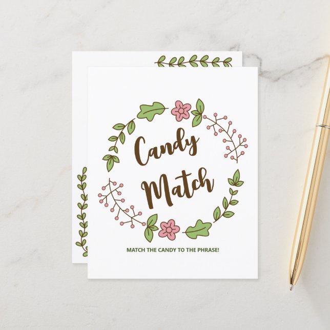 Snoep Match Paper Sheet Vrijgezellenfeest spel (Voorkant / Achterkant in situ)