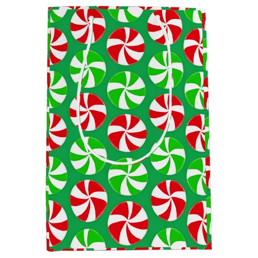 Snoep met groene en rode kerstpannen medium cadeauzakje (Voorkant)