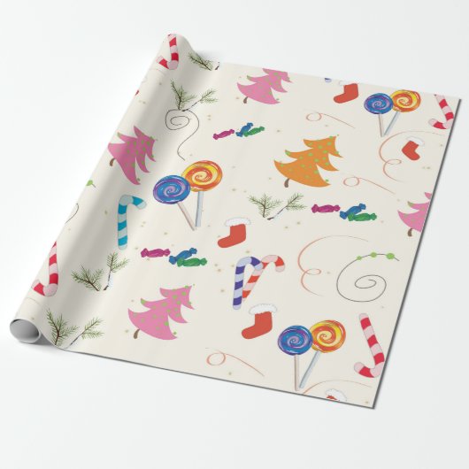 Snoep met kerstpatroontjes cadeaupapier (Uitgerold)