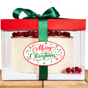 Snoep met kerstpeppermint ovale sticker