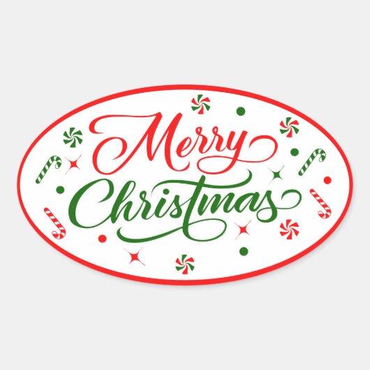 Snoep met kerstpeppermint ovale sticker (Voorkant)