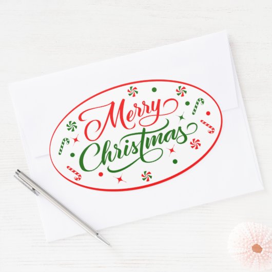 Snoep met kerstpeppermint ovale sticker (Envelop)