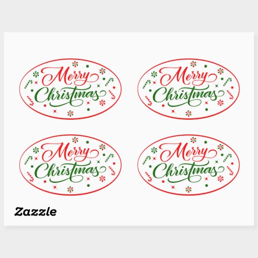 Snoep met kerstpeppermint ovale sticker (Vel)