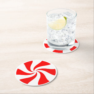 Snoep met kerstpeppermint ronde kartonnen onderzetter