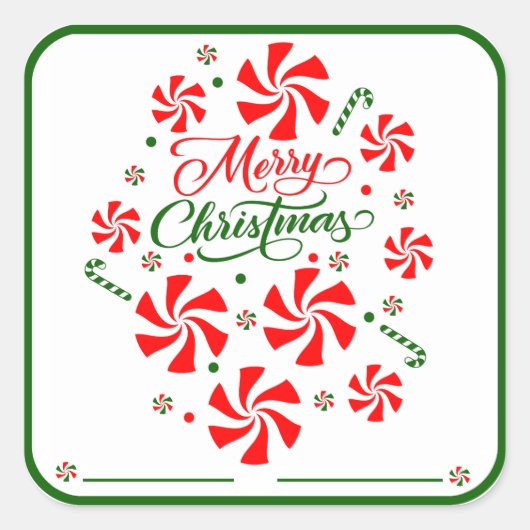 Snoep met kerstpeppermint vierkante sticker (Voorkant)