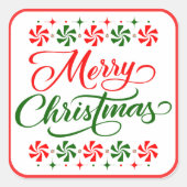 Snoep met kerstpeppermint vierkante sticker (Voorkant)