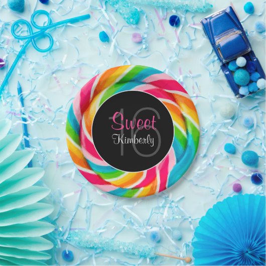 Snoep met kleurcode Sweet Sixteen Birthday Party Papieren Bordje (Feest)