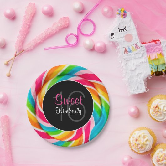 Snoep met kleurcode Sweet Sixteen Birthday Party Papieren Bordje (Feest)
