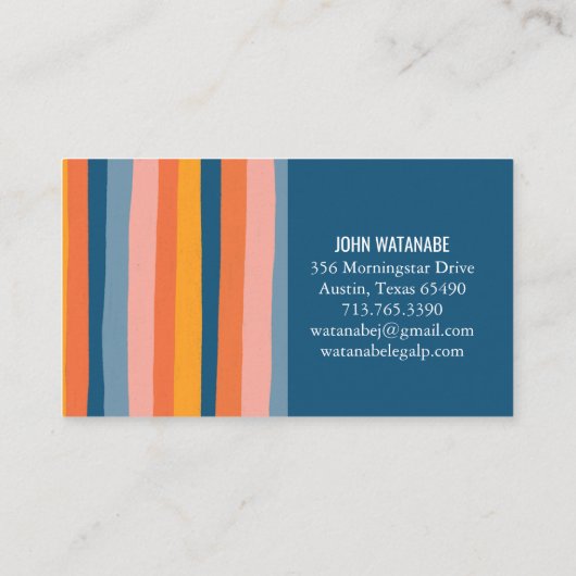 Snoep minimalistische strepen Handgemaakt blauw Visitekaartje (Achterkant)