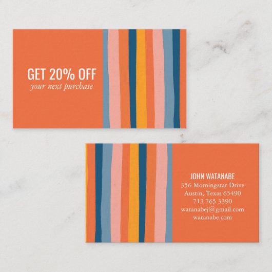 Snoep minimalistische strepen handgemaakt Sinaasap Visitekaartje (Voorkant / Achterkant)