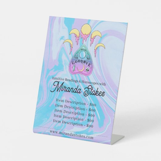 Snoep Moon & Planchette Tarot Reader prijslijst Reclamebord Met Voetstuk (Voorkant)