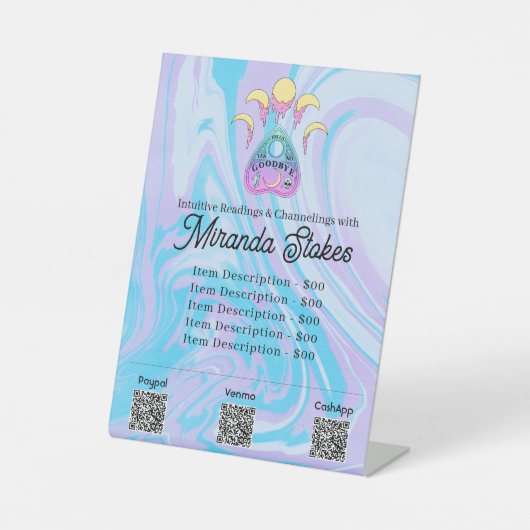 Snoep Moon & Planchette Tarot Reader prijslijst Reclamebord Met Voetstuk (Voorkant)