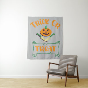 Snoep of een poets de gekruiste schedels Halloween Wandkleed