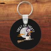 Snoep of Snoep Grappige Hond Halloween Sleutelhanger (Voorkant)