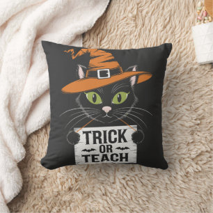 Snoep of Straf Halloween Kat - Grappige Leraar Kussen