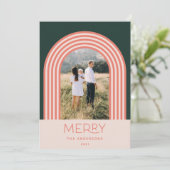 Snoep pastelroze stripe regenboog 1 foto Kerstmis Feestdagenkaart (Staand voorkant)