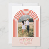 Snoep pastelroze stripe regenboog 1 foto Kerstmis Feestdagenkaart (Voorkant)