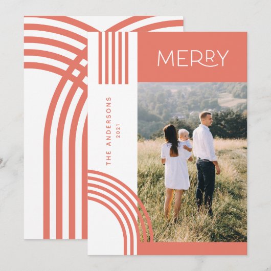 Snoep pastelroze stripe regenboog 1 foto Kerstmis Feestdagenkaart (Voorkant / Achterkant)