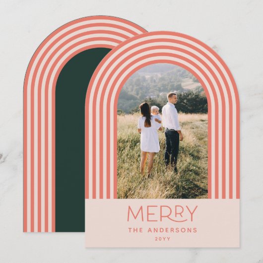 Snoep pastelroze stripe regenboog 1 foto Kerstmis Kaart (Voorkant / Achterkant)