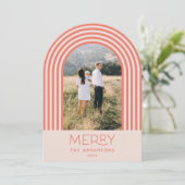 Snoep pastelroze stripe regenboog 1 foto Kerstmis Kaart (Staand voorkant)