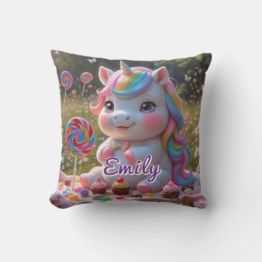 Snoep Picnic Unicorn Kussen – Bewerkbare naam (Voorkant)